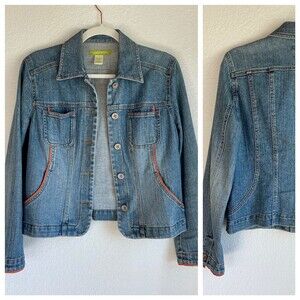 Sigrid Olsen Women's Denim Jean Jacket with Orange Trim and Cute Buttons Size 2P
